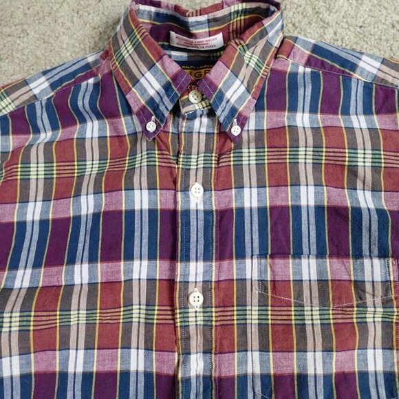 Rugby Ralph Lauren Shirt Small Blue Plaid India Madras 100% Cotton - Picture 3 of 8